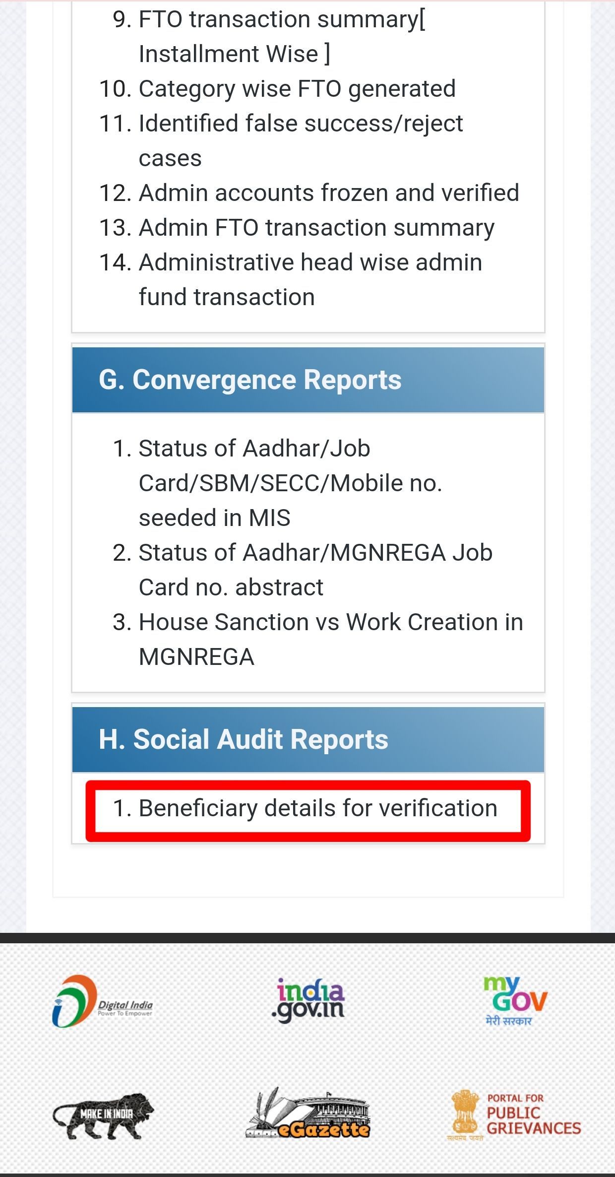 Beneficiary details for verification
